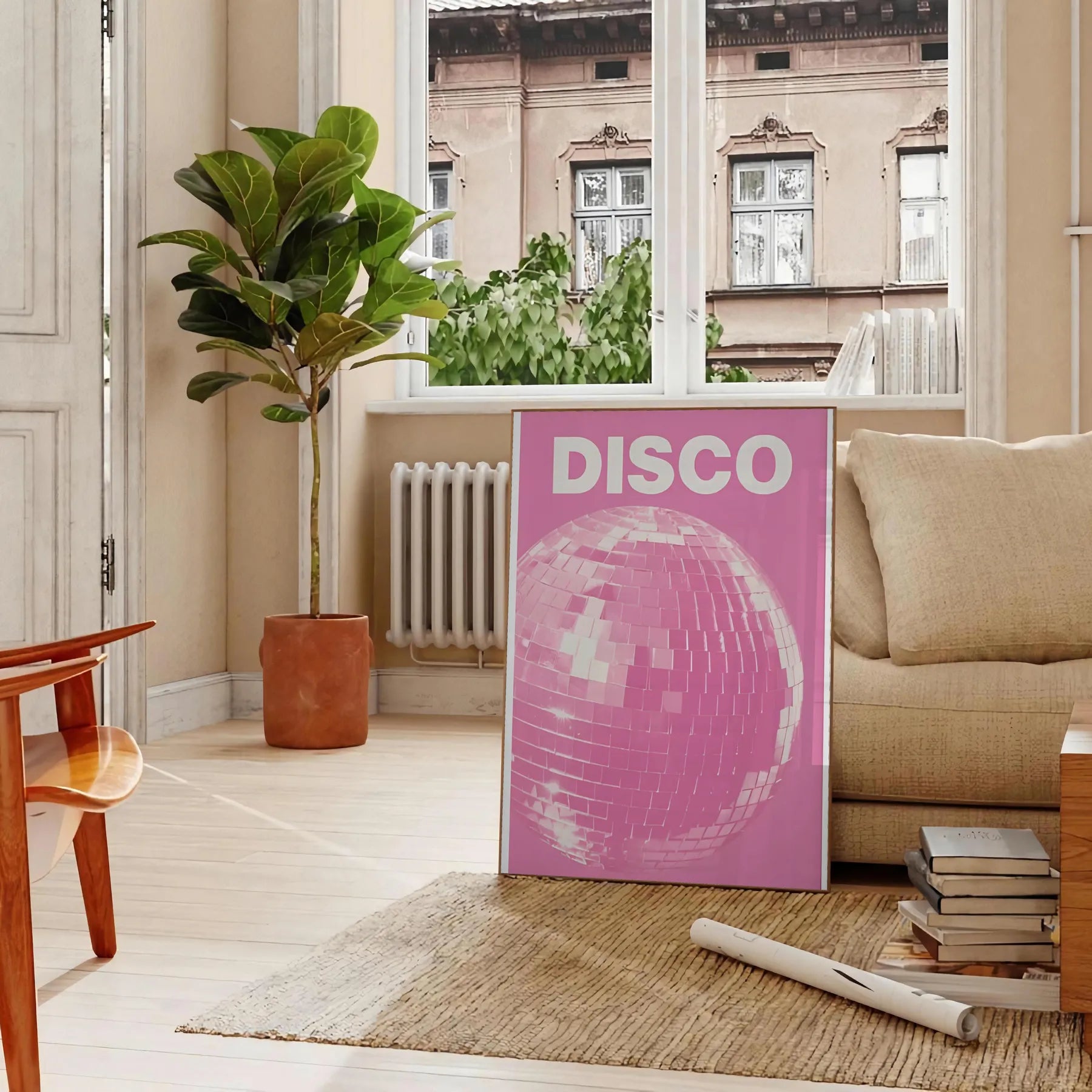 space vibrant disco pink popular art poster dynamic shades orange wall room eye artwork ideal gift various sizes A4 cm A0