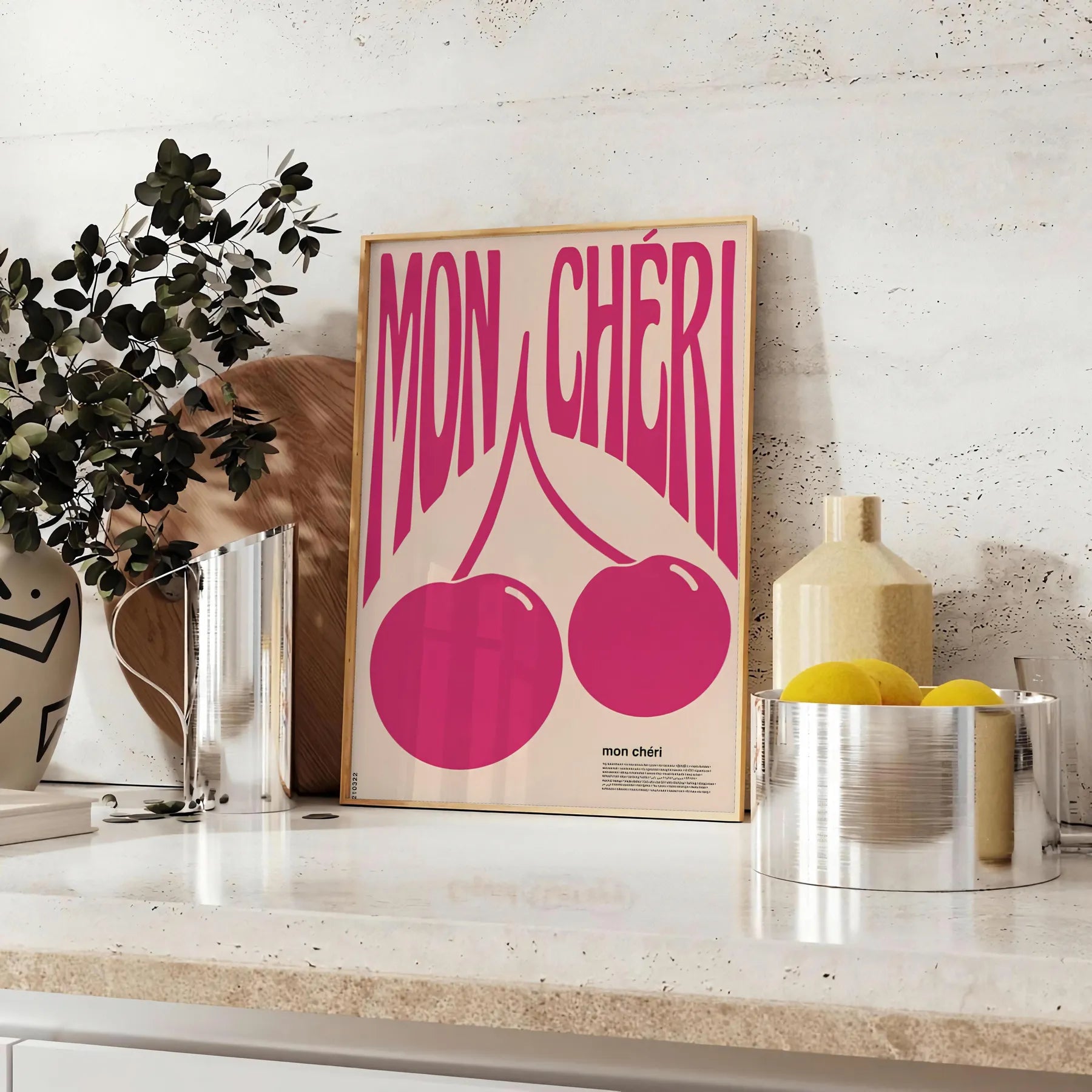 kitchen Mon Chéri Cherries poster purple black hues vibrant wall art print unique gift perfect charm space unframed edition style