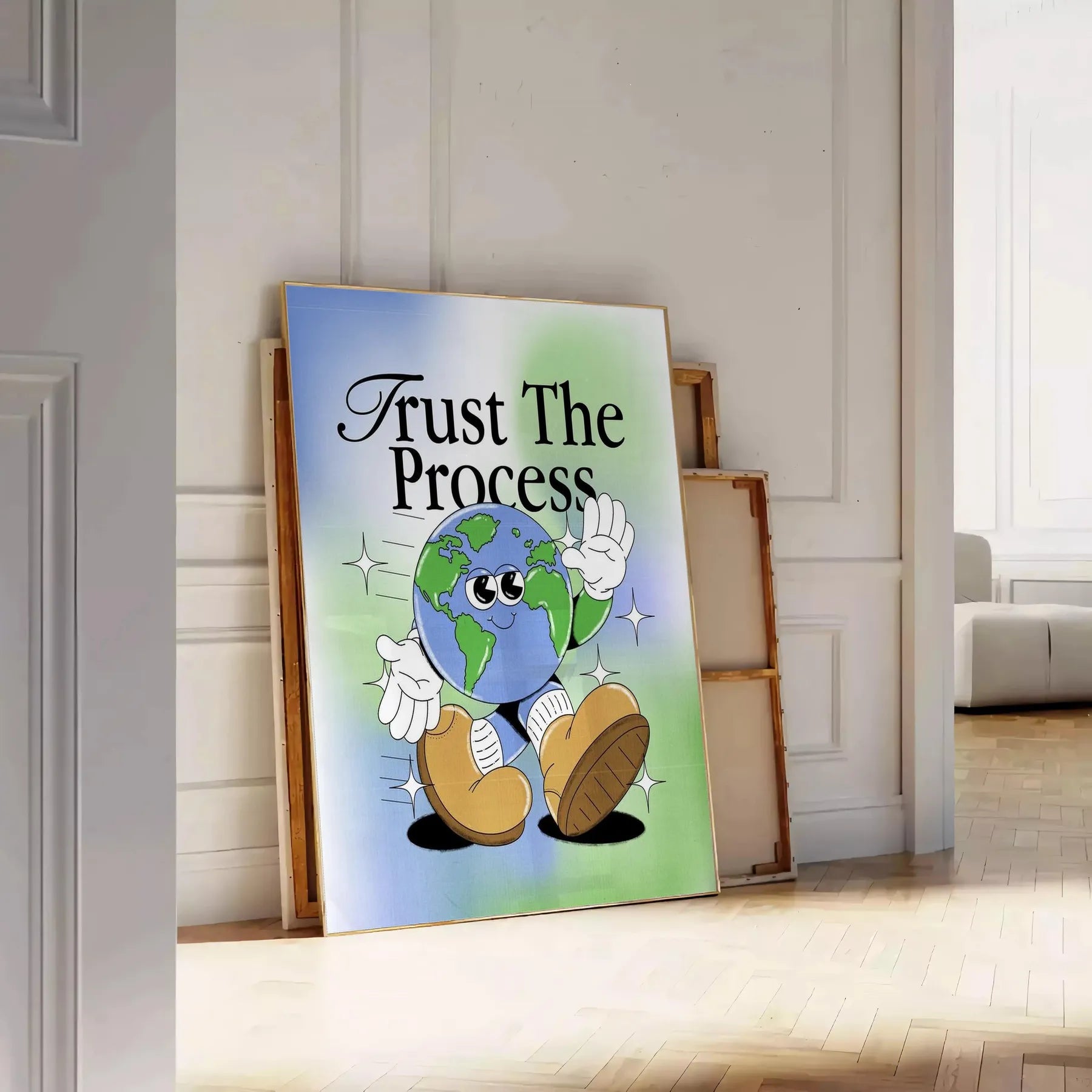 space Trust Process groovy art poster bold black green hues captivating print positivity style wall meaningful gift framed frameless aesthetic