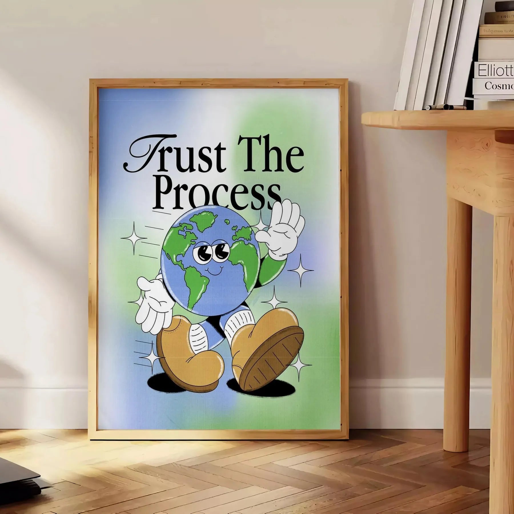 space Trust Process groovy art poster bold black green hues captivating print positivity style wall meaningful gift framed frameless aesthetic