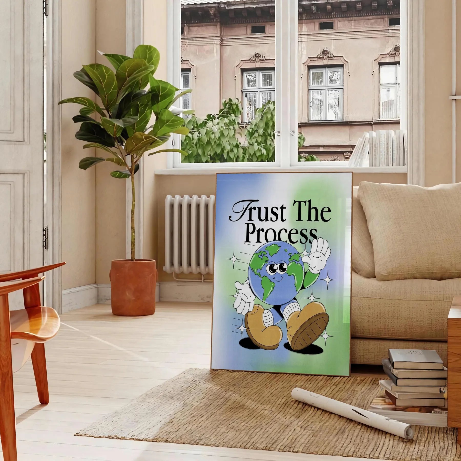 space Trust Process groovy art poster bold black green hues captivating print positivity style wall meaningful gift framed frameless aesthetic