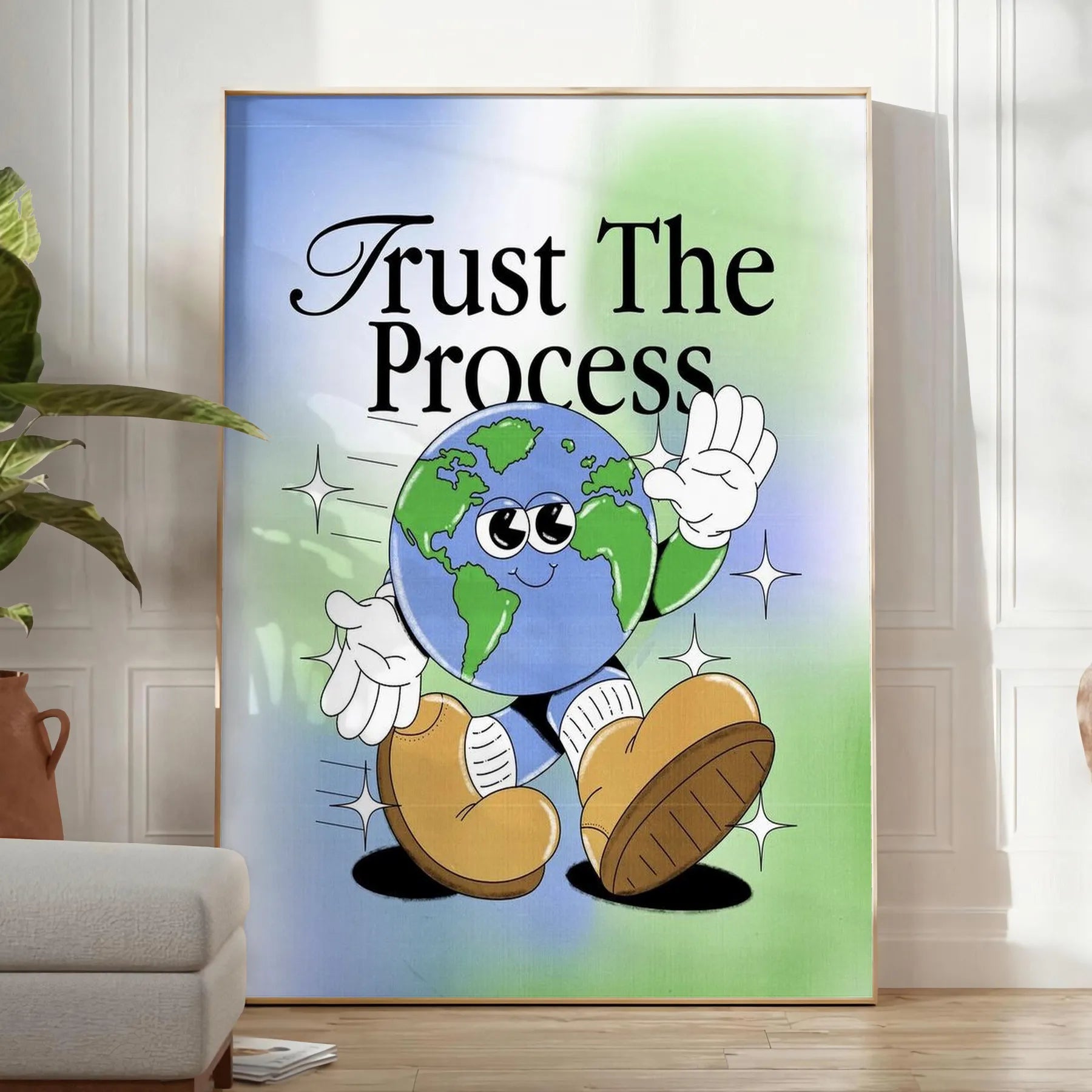 space Trust Process groovy art poster bold black green hues captivating print positivity style wall meaningful gift framed frameless aesthetic