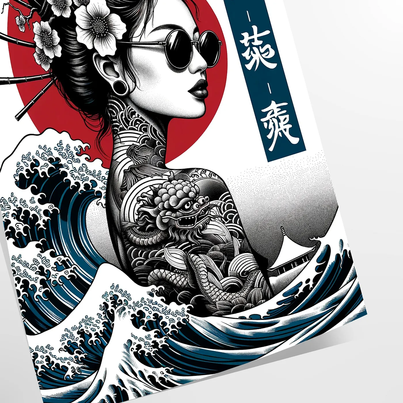 elegance Japan stunning black green poster captivating portrayal woman wall art unique gift artwork sophisticated charm space convenience