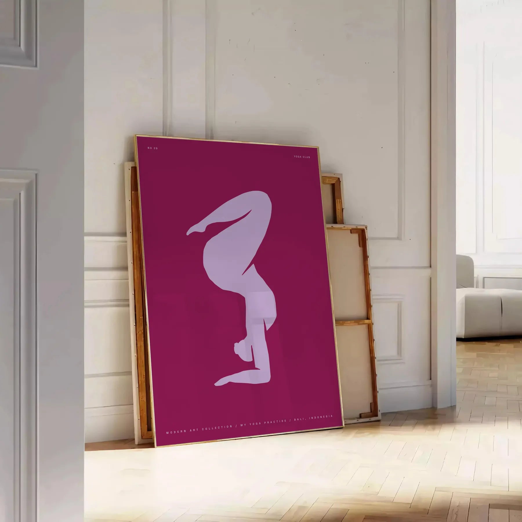 space inspiring yoga motivational art poster blue purple hues wall studio home thoughtful gift wellness enthusiasts framed option unframed version stunning print